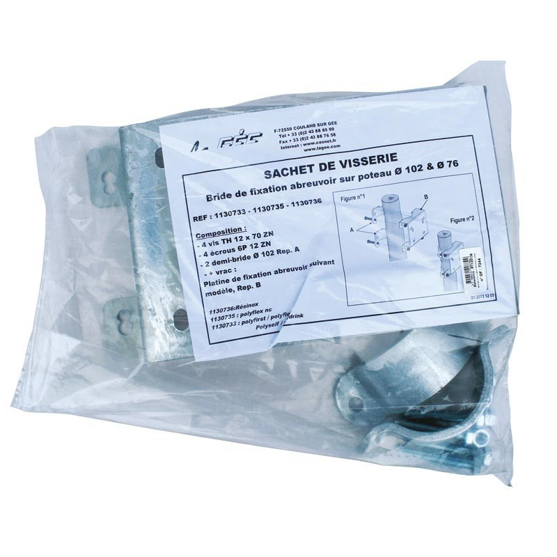 Platine avec 1/2 bride de fixation abreuvoir Resinox II sur poteau ...